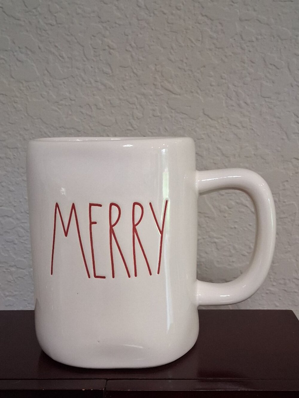 Rae Dunn "MERRY" 16 oz Off White Ceramic Coffee Mug with Red Lettering